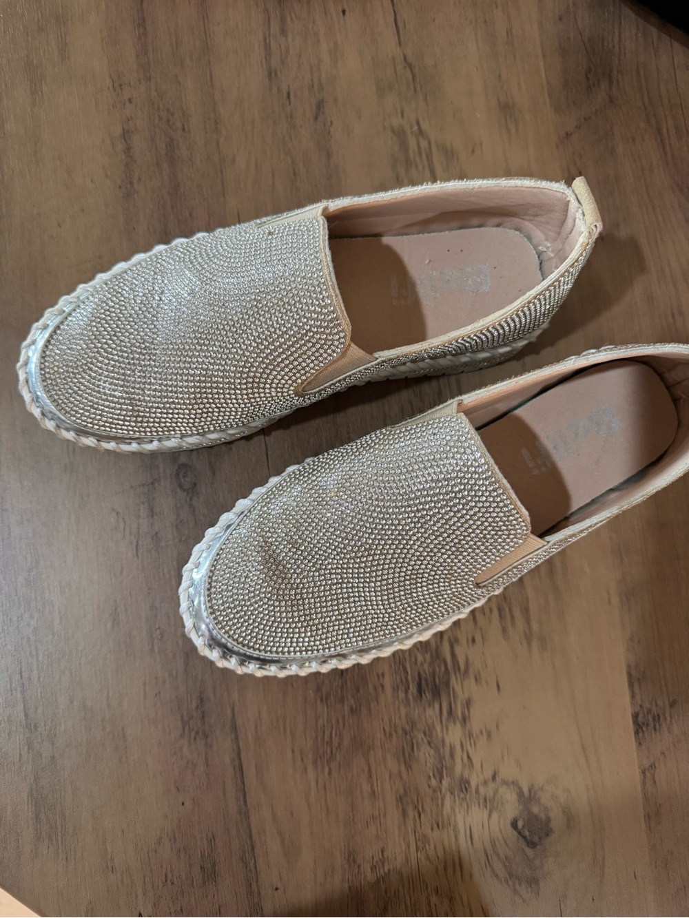 Belifi Crystal Embellished Slip-On Espadrilles in Light Champagne